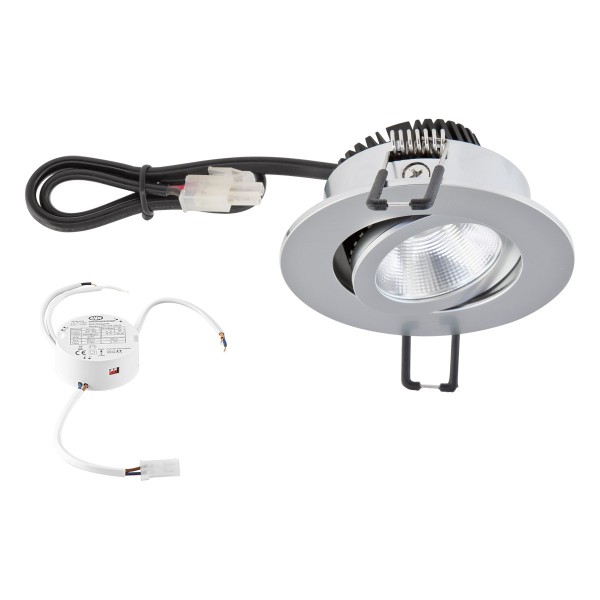 EVN LED Leuchte Chrom matt schwenkbar rund 83x37mm 8,4W 3000K 1010lm 21-40° 200-240V IP20