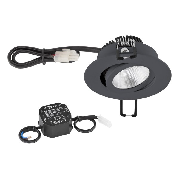 EVN Power-LED Leuchte inkl.Netzgerät anthrazit schwenkbar rund 83x32mm 6W 4000K 683lm 21-40° 220-240V IP20