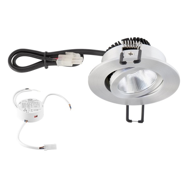 EVN LED Leuchte Aluminium poliert schwenkbar rund 83x37mm 8,4W 3000K 1010lm 21-40° 200-240V IP20