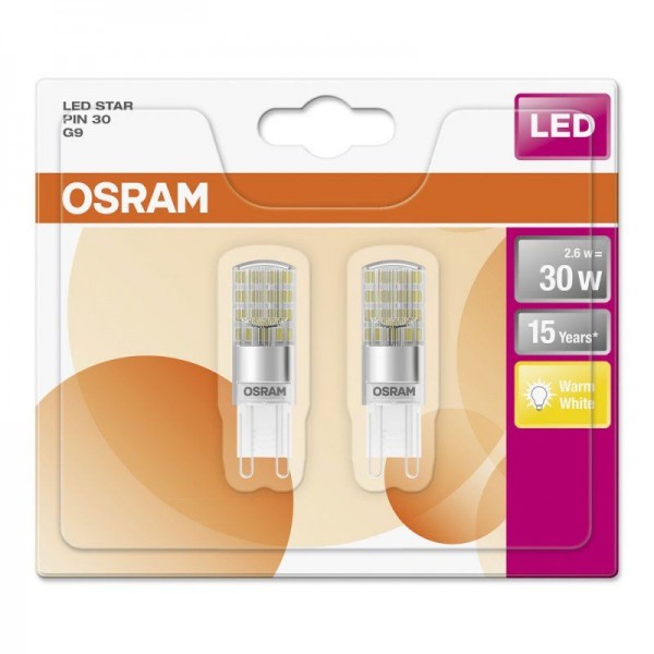 Osram LEDStar PIN 3-32W/827 G9 klar 300° 320lm echt warmweiß nicht dimmbar 2er Blister - Sonderposten