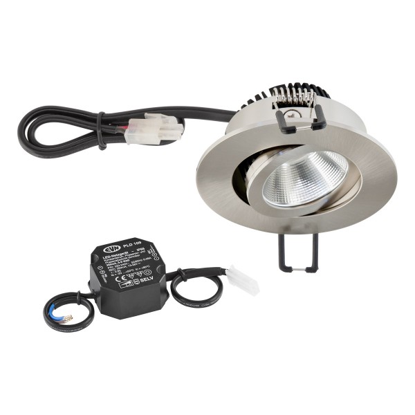 EVN Power-LED Leuchte inkl.Netzgerät Edelstahl Optik schwenkbar rund 83x32mm 6W 4000K 683lm 21-40° 220-240V IP20