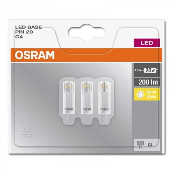 Osram LED Base Classic PIN 1,8-20W/827 G4 klar 300° 200lm warmweiß nicht dimmbar 3er Blister - Sonderposten