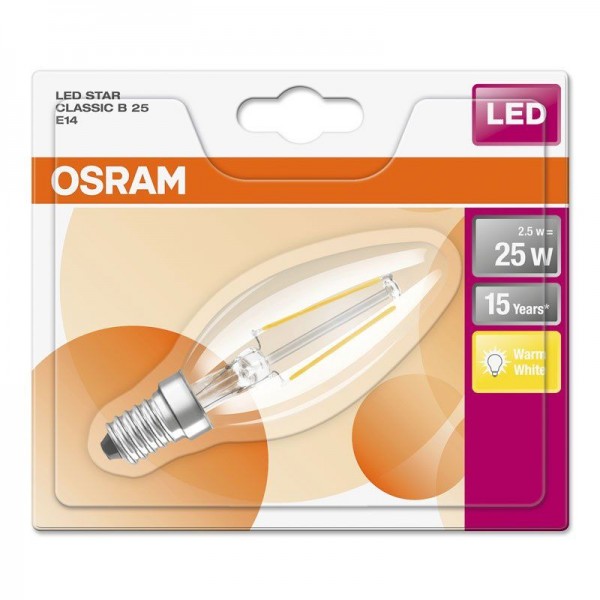 Osram LED Star Classic B Filament 2,5-25W/827 E14 klar 300° 250lm warmweiß nicht dimmbar Blister - Sonderposten