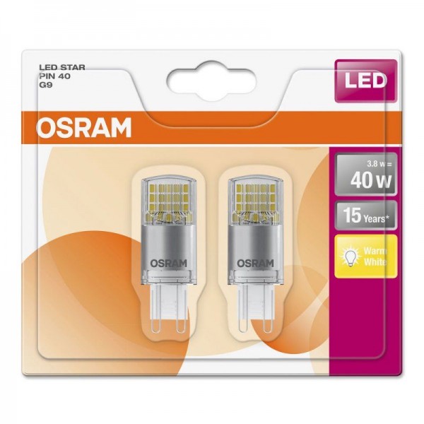 Osram LED Star Classic PIN 3,8-40W/827 G9 klar 300° 470lm warmweiß nicht dimmbar 2er Blister - Sonderposten