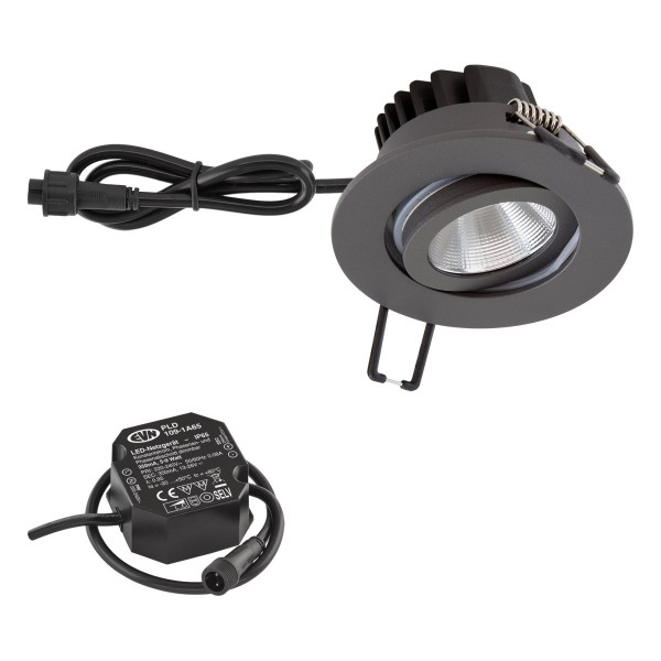 EVN Power-LED Leuchte inkl.Netzgerät anthrazit(V4A) schwenkbar rund 83x48,5mm 6W 3000K 620lm 21-40° 220-240V IP65